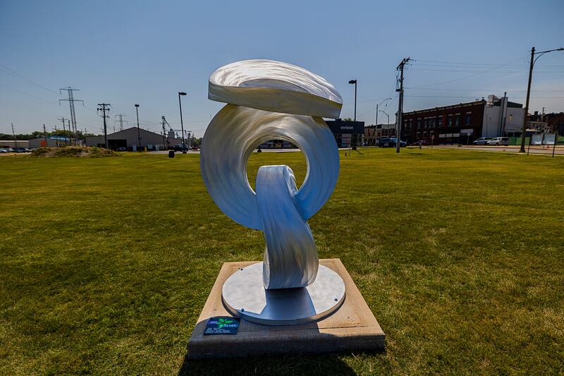 “Sancho” by John Adduci is seen Saturday, August, 24, 2024, at RB&W Park in Rock Falls. Rock Falls Tourism held their annual Art in the Park sculpture walk featuring nine new works of art.