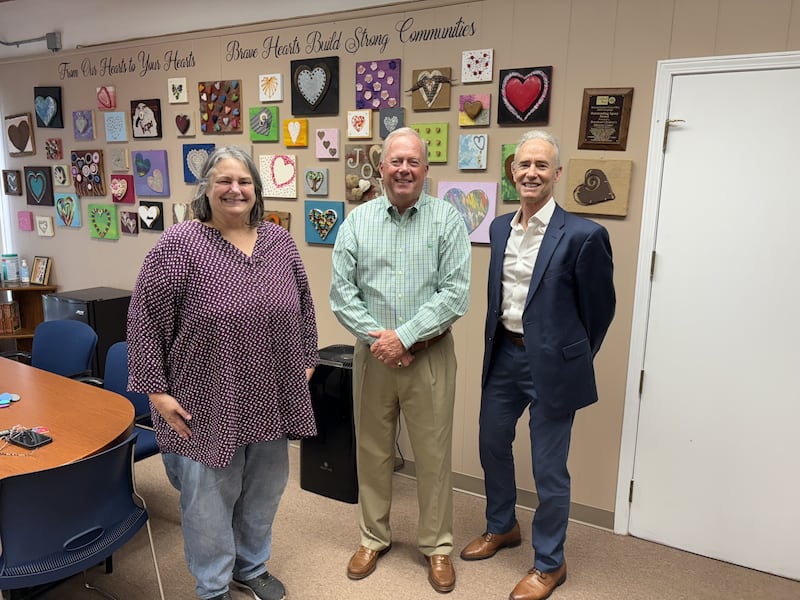 Braveheart Children’s Advocacy Center Executive Director Jackie Diediker met with Starved Rock Country Community Foundation board member Michael Stutzke, middle, and President Fran Brolley Monday. SRCCF is awarding Braveheart a $1,500 community grant.