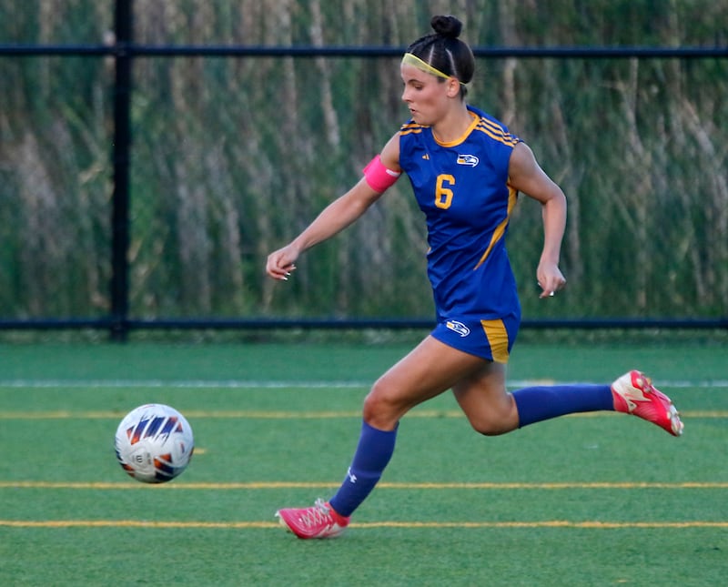 Johnsburg's Liz Smith makes a goal storming attempt during an IHSA Class 1A Cristo Rey St. Martin Sectional semifinal girls soccer match against Cristo Rey St. Martin on Tuesday, May 26, 2026 at Cristo Rey St. Martin College Prep, in Waukegan.