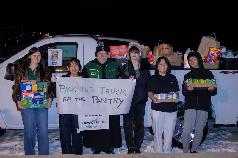 St. Bede Academy, in partnership with Hawk Auto Group, kicked off their Lenten food drive Monday, Feb. 2, 2026, with a Pack the Truck event. Fans and community members collected a total of 251 food items and $433.27.