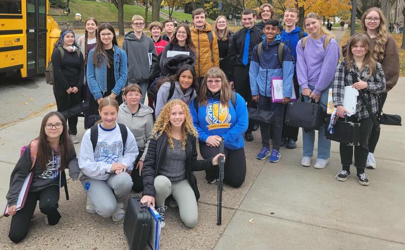 Princeton High School and Logan Junior High School students rehearsing at Augustana College