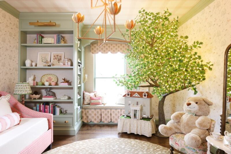 The playroom section of the room redesigned by Theresa Hansen Interiors.