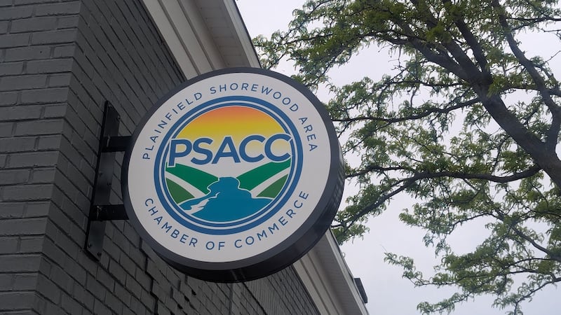 The Plainfield Shorewood Area Chamber of Commerce logo is seen on its office at 24109 W. Lockport St. in Plainfield, on Sunday, May 4, 2025.