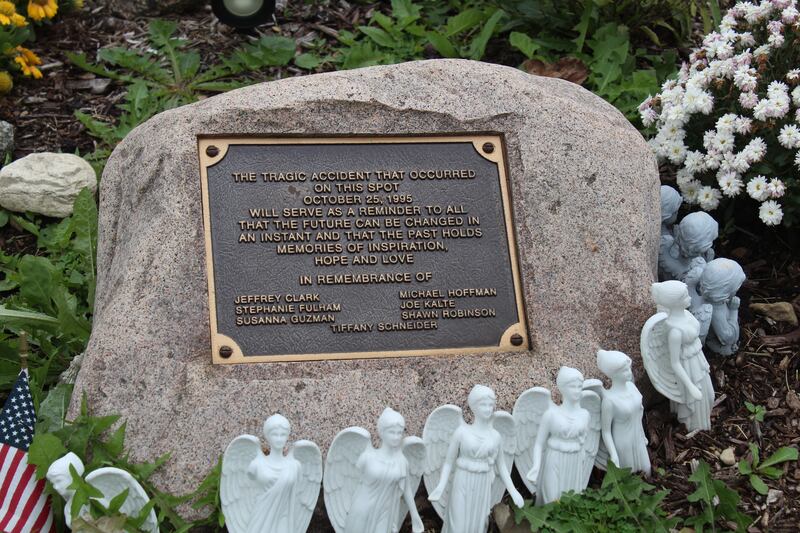 The Seven Angels Crossing memorial placed at the Algonquin Road and Route 14 intersection in Fox River Grove.