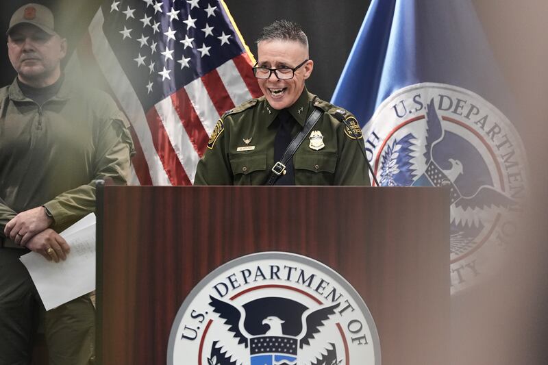 U.S. Border Patrol Cmdr. Gregory Bovino speaks during a news conference Tuesday, Jan. 20, 2026, in Minneapolis. (AP Photo/Angelina Katsanis)