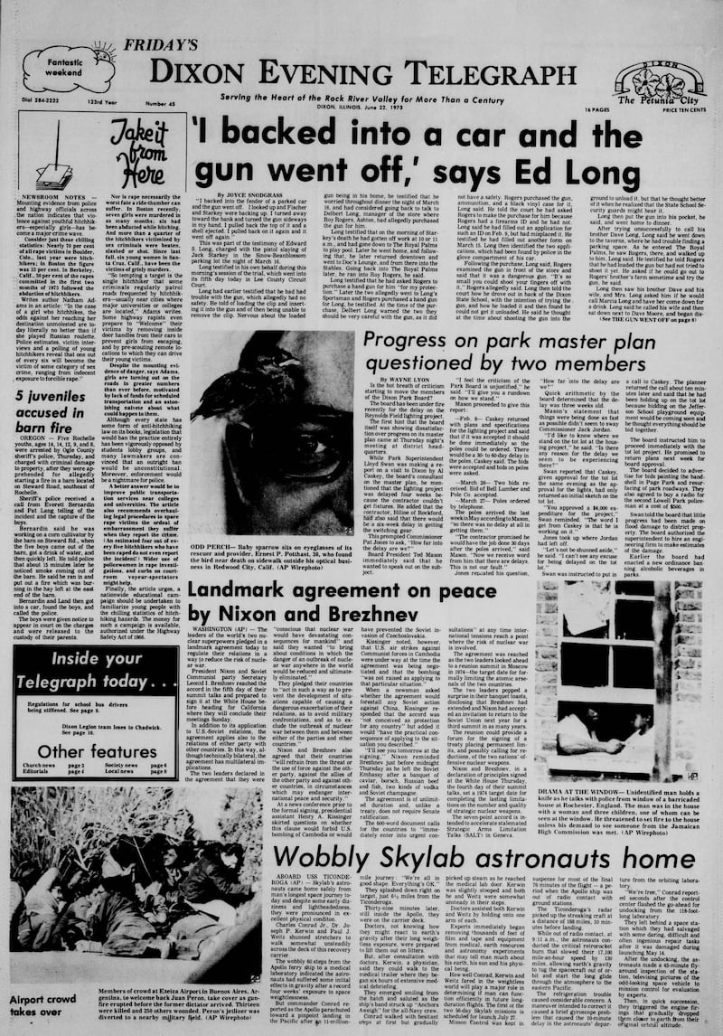 The cover of the Dixon Evening Telegraph for June 22, 1973