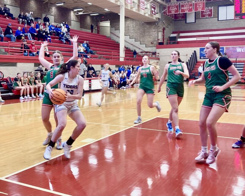 Princeton's Camryn Driscoll surveys the field of Cavs during Friday's first game of the Ottawa Holiday Tournament.