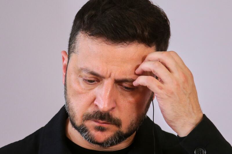 FILE - Ukraine's President Volodymyr Zelenskyy attends a press conference during his visit to Vienna, Austria, June 16, 2025. (AP Photo/Heinz-Peter Bader, File)