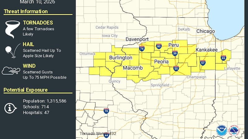 Tornado watch issued for Illinois counties along and south of Interstate 80