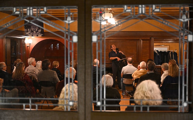 Cellist Mike Block performs at the Frank Lloyd Wright B. Harley Bradley House in Kankakee on Friday, March 7, 2025.