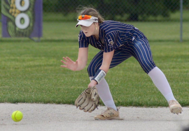 Marquette shortstop Hunter Hopkins gets in front of a ground ball against Serena Friday at Serena.