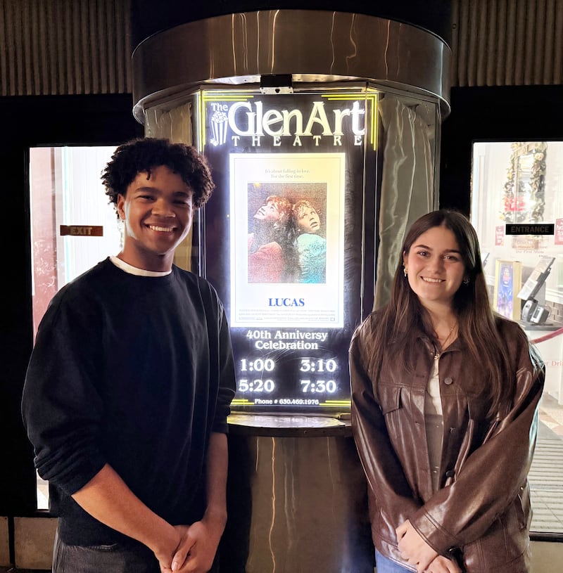 Glenbard West seniors Sam LaPalm and Annalise Ricci attend the March 19 showing of “Lucas” and the premiere of the documentary they helped make about the 1986 film.