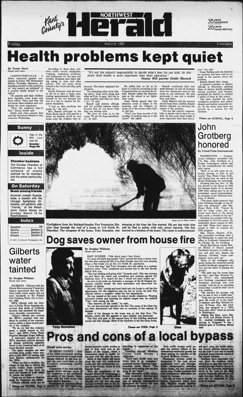 The cover of the Northwest Herald for March 6, 1987