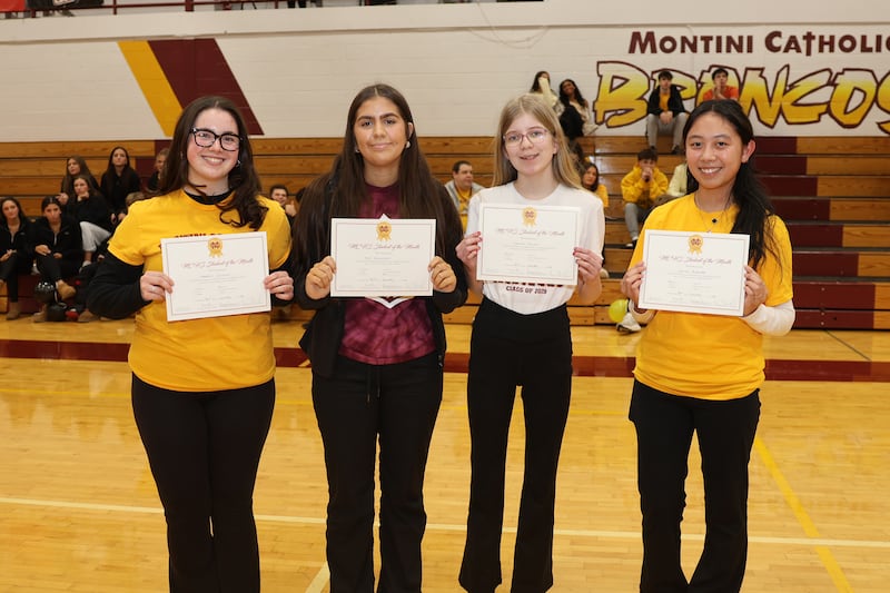 Montini Catholic High School January students of the month are (from left) Maryfaith Considine, Mia Wuenschel, Caroline Delano and Caitlyn Alcantara