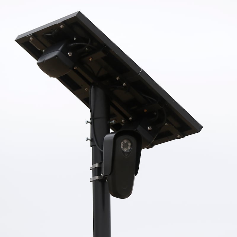 A Flock Safety license plate reader near at the intersection of Route 14 and Lily Pond Road in Woodstock.