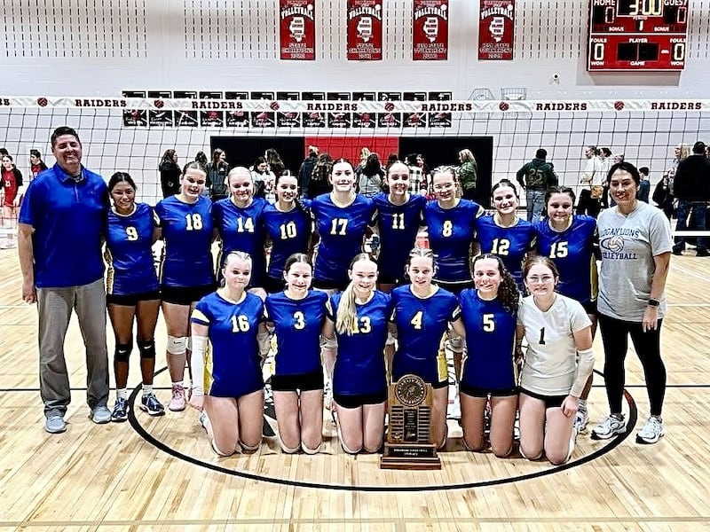 The Princeton Logan eighth grade volleyball team captured the Starved Rock Conference tournament championship, defeating Mendota 25-16, 25-17 Thursday at Peru Parkside. Team members are (front row, left) Gabby Mucha, Breanna Fetzer, Emily Jaeger, Kendall Keutzer, Sadie Rutledge and Layla Monier; and (back row) Coach Andy Puck, Kalli Gaspererecz, Emma Hensley, Sadi Ori, Harper Sayler, Lydia Kyle, Ella Stocker, Annabelle Schlender, Adleigh Seitz and Coach Gina Puck.