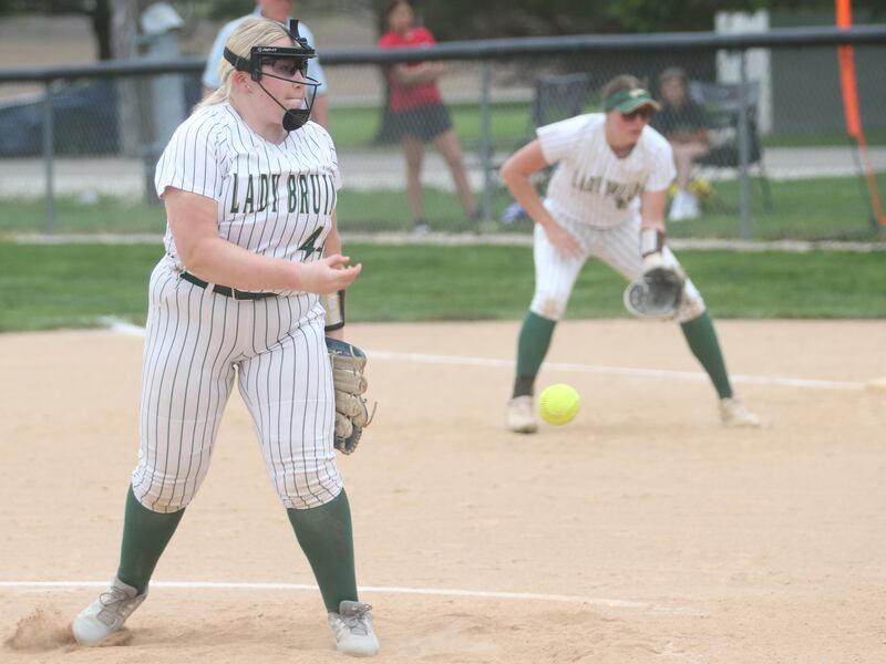 St. Bede's Macy Strauch lets go of a throw to Seneca on Monday, May 12, 2025 at St. Bede Academy.