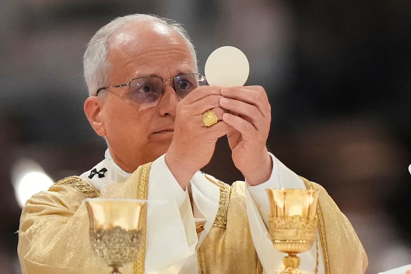 Pope Leo XIV presides over the ordination of four Auxiliary Bishops of Rome, in Rome's St. John Lateran Basilica, Saturday, May 2, 2026. (AP Photo/Andrew Medichini)