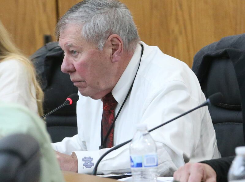 La Salle County Board member Doug Trager, D-Ottawa, speaks Thursday, Feb. 8, 2024, before voting on a resolution to declare La Salle County as a non-sanctuary county regarding migrants.