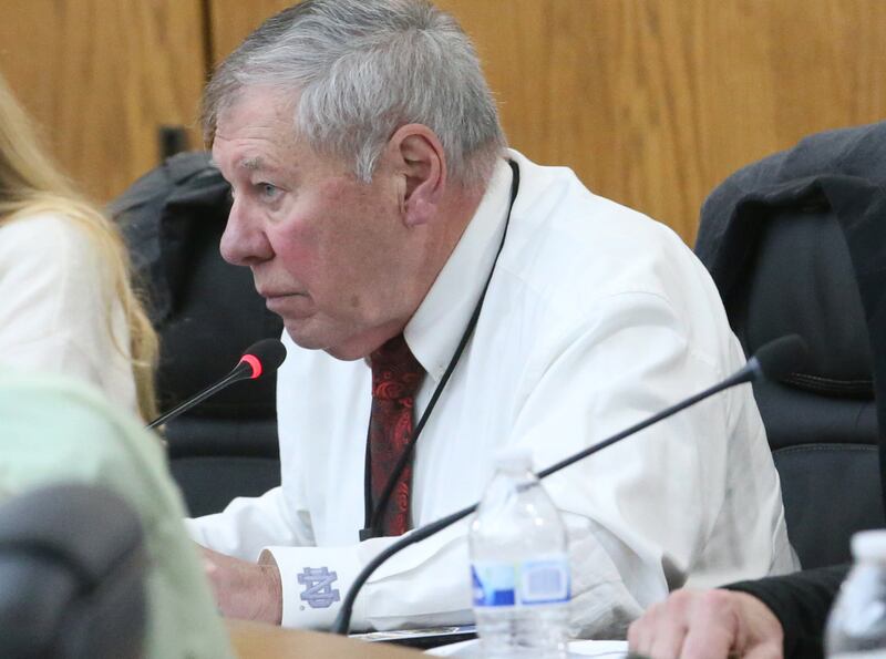 La Salle County Board member Doug Trager, D-Ottawa, speaks Thursday, Feb. 8, 2024, before voting on a resolution to declare La Salle County as a non-sanctuary county regarding migrants.