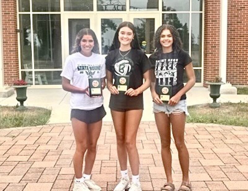 Award winners for the 2025 St. Bede girls track & field season were (from left to right) Lily Bosnich (MVP), Kate Duncan (Most Improved) and Kijah Lucas (Rookie of the Year).