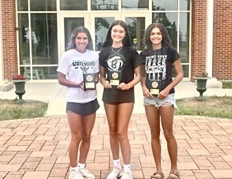 Award winners for the 2025 St. Bede girls track & field season were (from left to right) Lily Bosnich (MVP), Kate Duncan (Most Improved) and Kijah Lucas (Rookie of the Year).