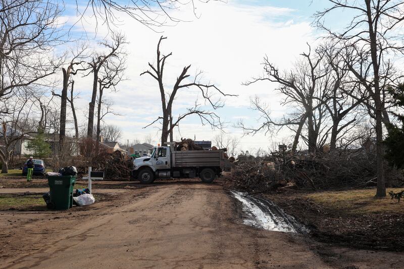 City of Kankakee workers assist with debris removal in the Oakwoods subdivision in Aroma Township on March 19, 2026 following the March 10 tornado.