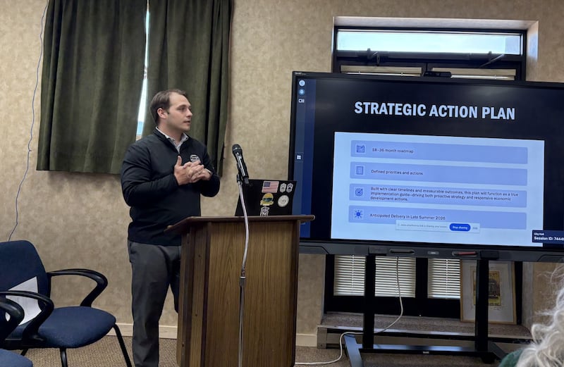 Cole McDaniel from Hometown Consulting gives a presentation to Princeton City Council on updates regarding the business development district and the plan going forward on Monday, April 20 at Princeton City Hall.