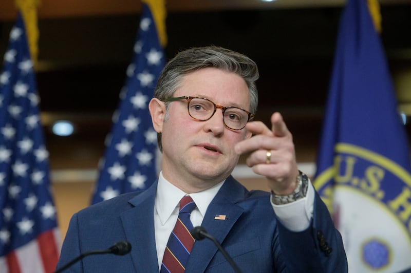 Speaker of the House Mike Johnson, R-La., speaks during a news conference at the Capitol, Tuesday, Jan. 13, 2026, in Washington. (AP Photo/Rod Lamkey, Jr.)