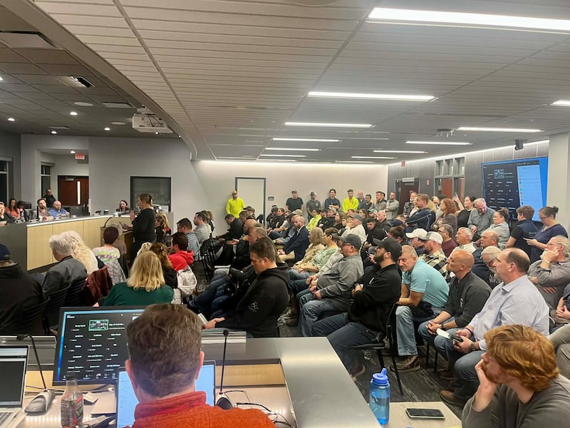 Yorkville City Hall was packed, including overflow seating, as the City Council considered votes on the 1,037-acre Project Cardinal data center project on March. 10, 2026.