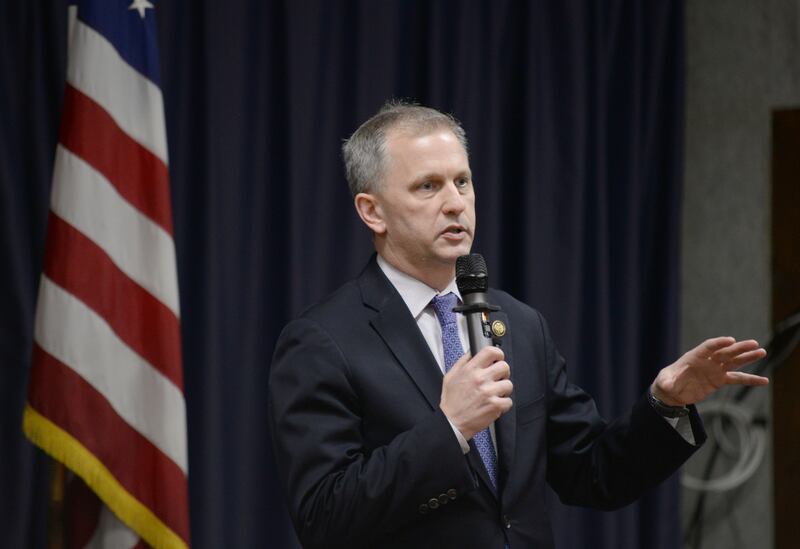 District 6 Representative Sean Casten defends himself stating he finds leverage where he can and shares his experiences in the middle east while being interrupted several times by individuals attending the Downers Grove Town Hall stating their opposition with his decisions regarding the war between Israel and Palestine Wednesday March 19, 2025.