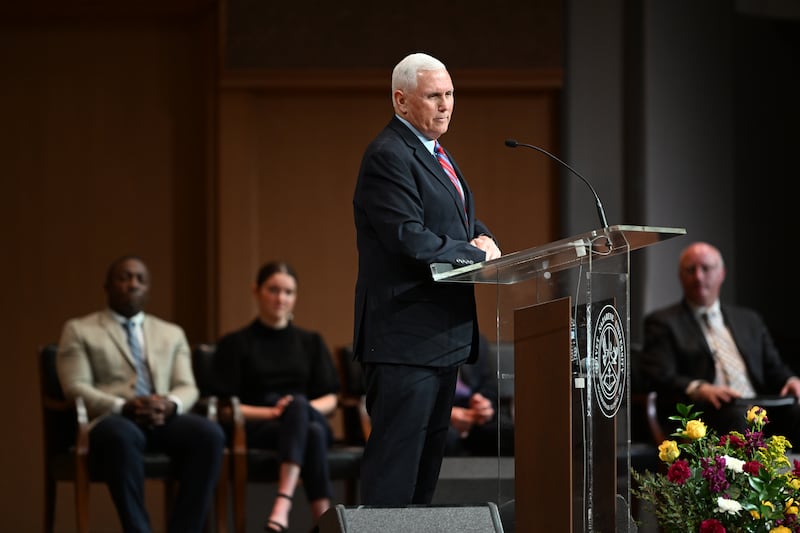 Former U.S. Vice President Mike Pence speaks at Olivet Nazarene University's chapel service in Hawkins Centennial Chapel in Bourbonnais on Thursday, March 13, 2025.