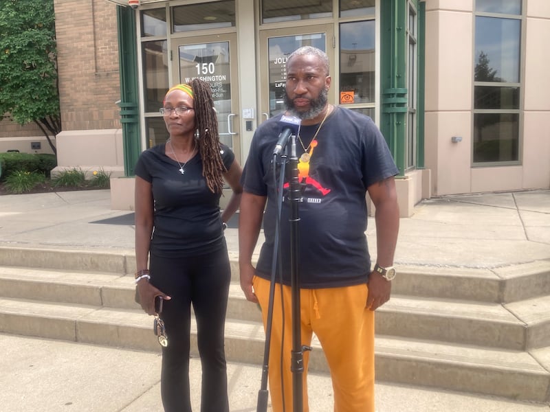 Tehran Foster Gordon's aunt Janet Gordon and father Tehran Foster speak outside the Joliet Police Department.
Thursday, July 10, 2025.