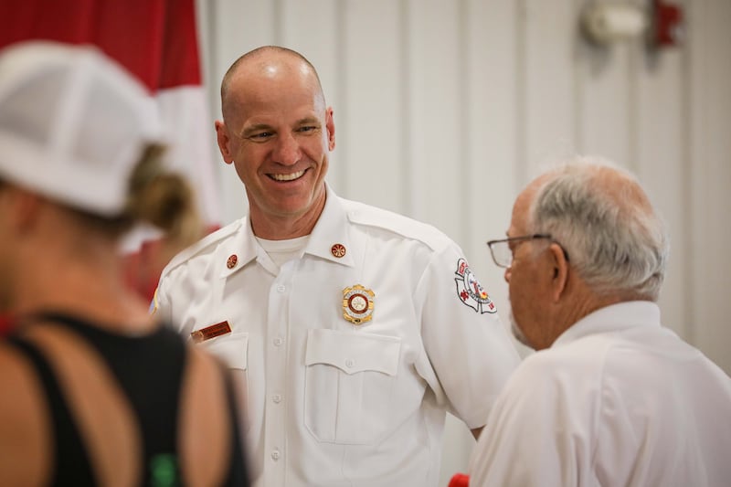 Incoming Huntley fire chief Dan Wagner smiles at an open house Aug. 7, 2024.