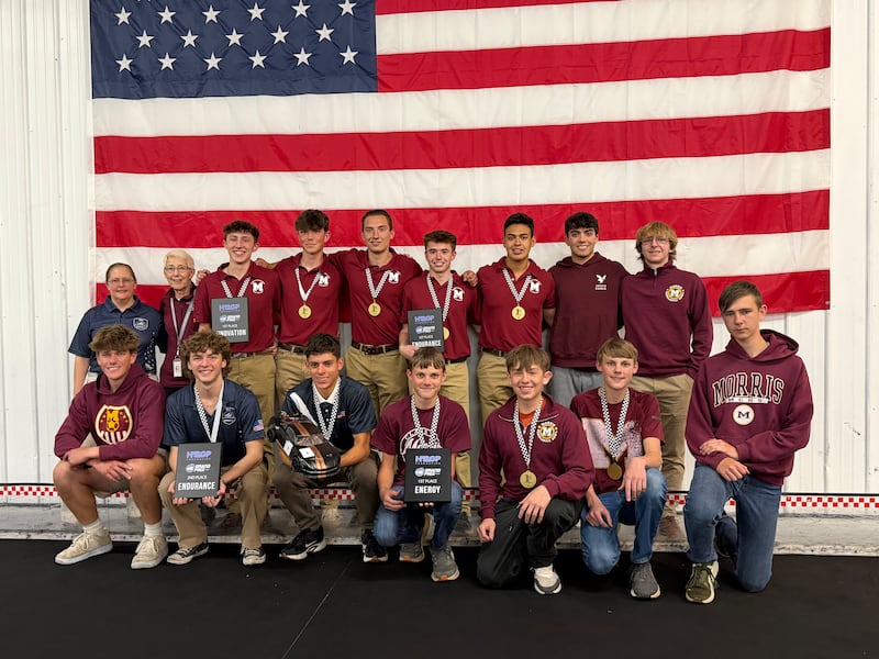 The Morris Community High School Hydrogen Car Club after its victory on April 30.