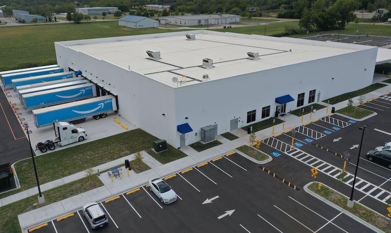 An aerial view off Amazon last-mile delivery facility on Tuesday, Sept. 9, 2025, in the Ottawa Industrial Park.. The 50,800-square-foot warehouse will be an addition to Amazon's regional logistics network, helping streamline package delivery to residents and businesses across the region.