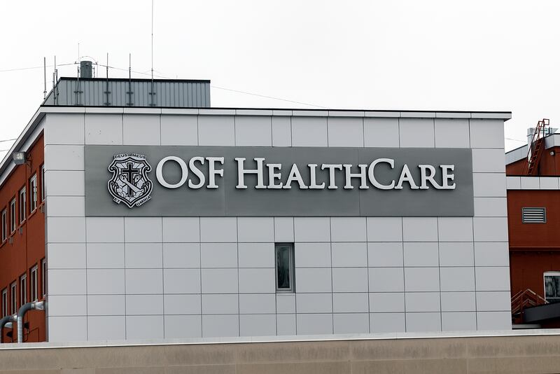 New signage is seen at the former KSB Hospital on Wednesday, Feb. 19, 2025, in Dixon. OSF HealthCare merged with the hospital Jan. 1.