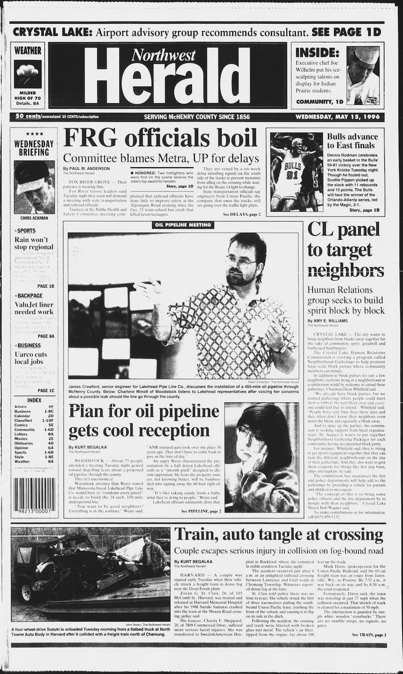 The cover of the Northwest Herald for May 15, 1996