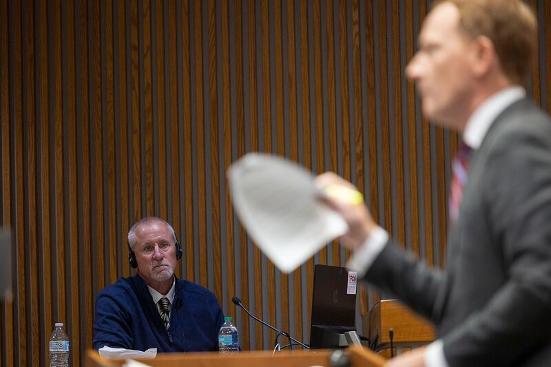 While being questioned by attorney Michael Gallagher, retired Rock Falls Fire Chief Cris Bouwens takes the stand Thursday, Nov. 6, 2025, in the Ramos wrongful death case.