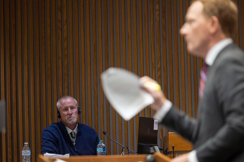 While being questioned by attorney Michael Gallagher, retired Rock Falls Fire Chief Cris Bouwens takes the stand Thursday, Nov. 6, 2025, in the Ramos wrongful death case.