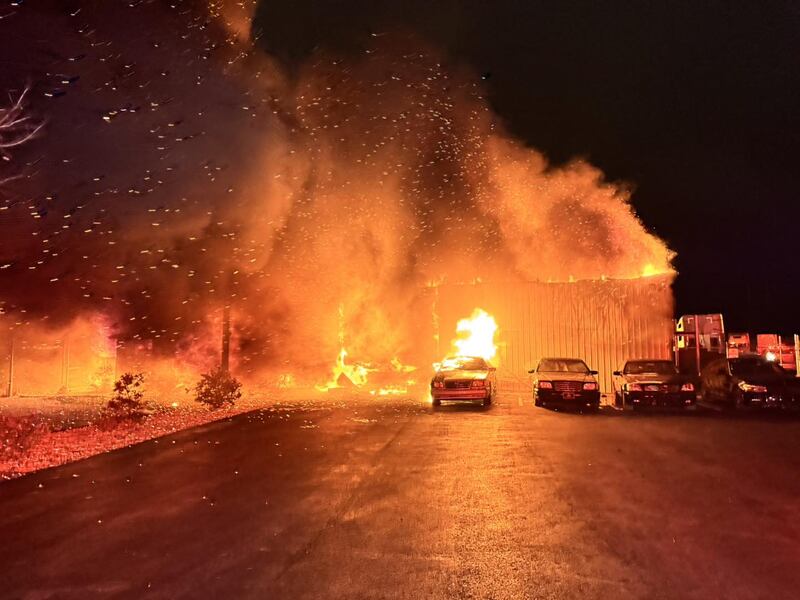 A commercial building along Light Road in Oswego was destroyed in an early morning fire on Nov. 26, 2025.
