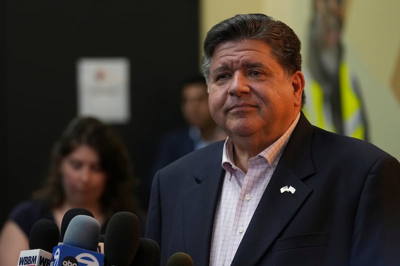 Illinois Gov. JB Pritzker speaks at a news conference after meeting with community violence intervention (CVI) leaders at an emergency response training to prepare for federal deployments in Chicago, Wednesday, Sept. 3, 2025. (AP Photo/Nam Y. Huh)