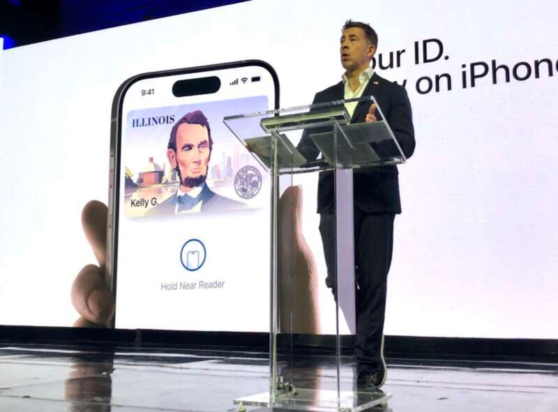 Illinois Secretary of State Alexi Giannoulias takes media questions Tuesday about a new program allowing state driver's licenses and identification cards to be uploaded to Apple Wallets.