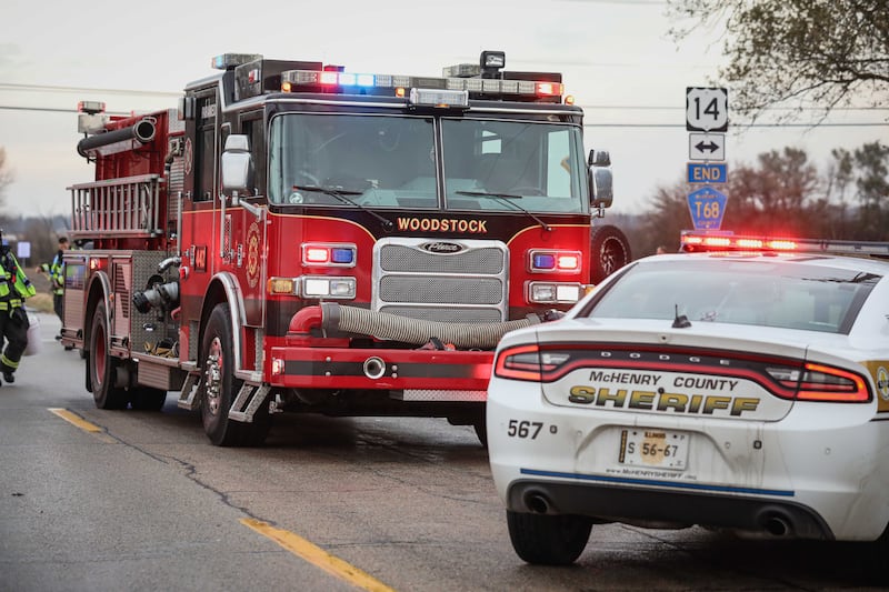 A car rolled over after a two-car crash near Woodstock Nov. 15, 2025.