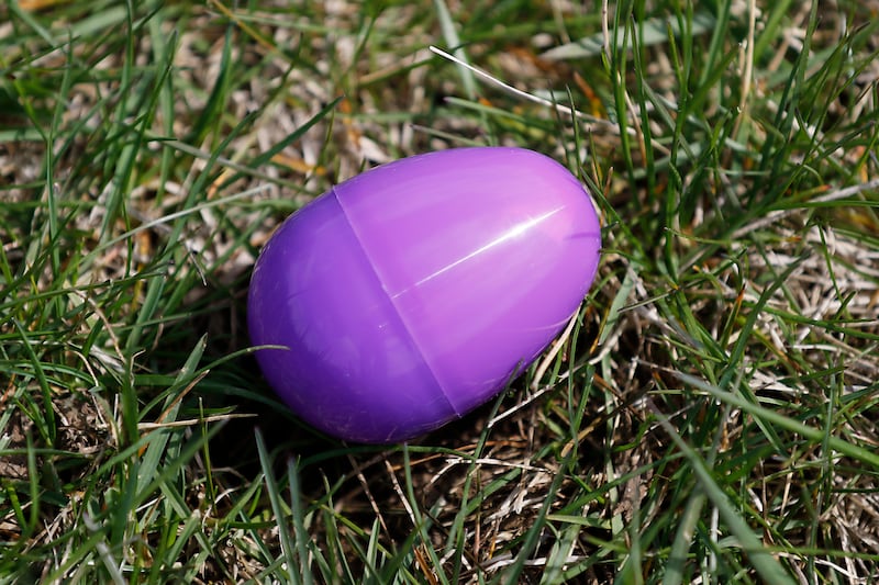 A egg on the ground on Saturday, April 19, 2025, for the Johnsburg Easter Egg Hunt at Sunnyside Memorial Park, in Johnsburg. Children hunted for 6,000 candy-filled eggs in three hunts divided by age group.