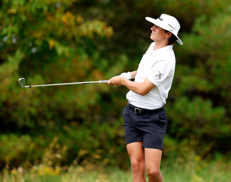Jack Dahlem of Prairie Ridge, watches his tee shot during the Dundee-Crown Charger Invite Saturday, Sept. 20, 2025 at Randall Oaks Golf Club in West Dundee.
