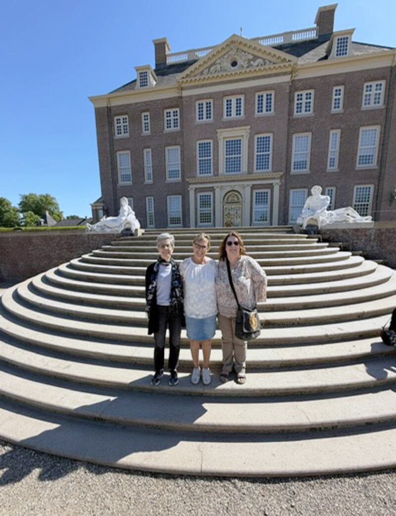 IVCC employees (from lef) Tina Hardy, Jill Urban Bollis and Amanda Cook Fesperman pose on the steps of Kings Palace in the Netherlands. The trio spent two weeks in the country this spring experiencing Dutch higher education and family life. They had hosted Dutch educators in the Illinois Valley last fall as part of the professional exchange program offered each year through IVCC.