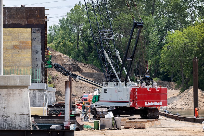 Construction on the pedestrian bridge for Project Rock continues Tuesday, June 10, 2025, in Dixon. Completion is projected to be next June.