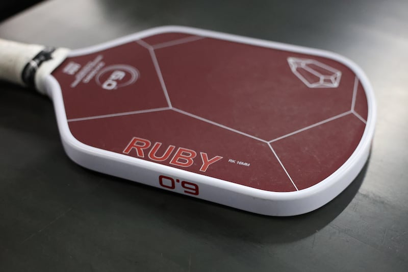 A pickleball paddle sits on a table at GameChangers on Tuesday, May 28, 2024 in Shorewood.