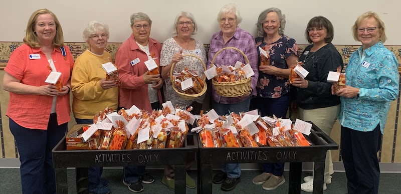 Fort du Rocher Daughters of the American Revolution Chapter members Bev Richardson, Margaret Carr, Alice Giberson, Jan Koch, Betty Baumann, Lonnie Schaefer, Amanda Schultz, and Joni Bratney